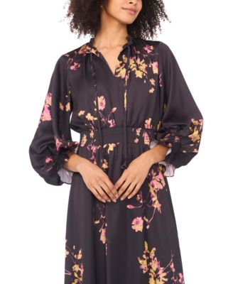 Women's Long-Sleeve Smocked Waist Maxi Dress