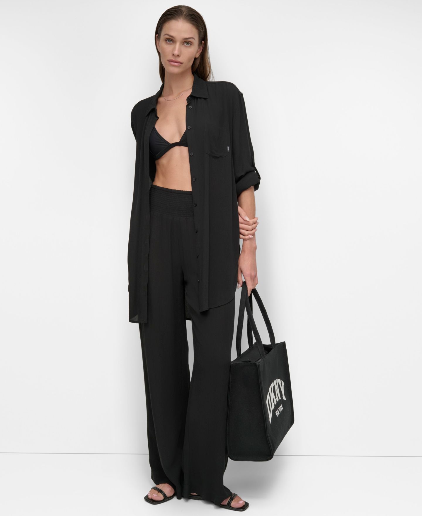 Женские брюки DKNY Smocked-Waist Cover-Up Pull-On, цвет: Чёрный — фото 9