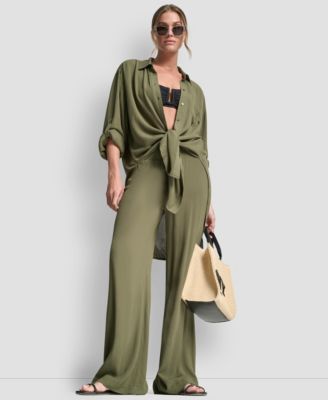 Women's Smocked-Waist Cover-Up Pull-On Pants