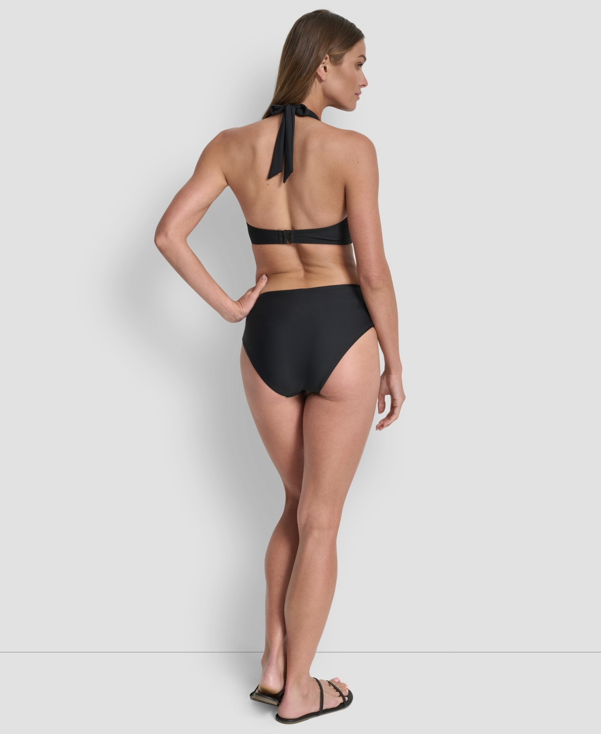 Dkny Women's Shirred Buckle Front V-neck Halter Top In Black