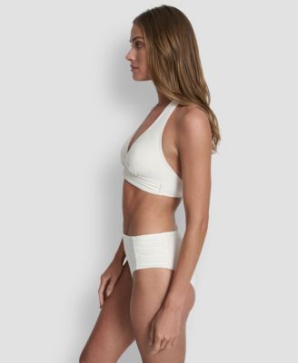 Women's Shirred Buckle Front V-Neck Halter Top