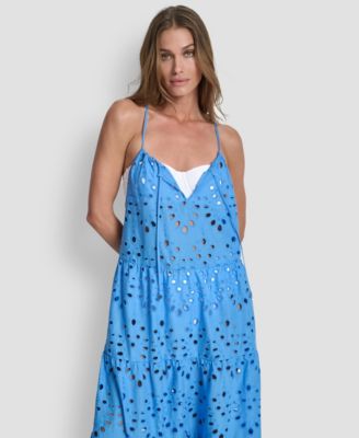Women's Tiered Eyelet Maxi Dress Swim Cover-Up