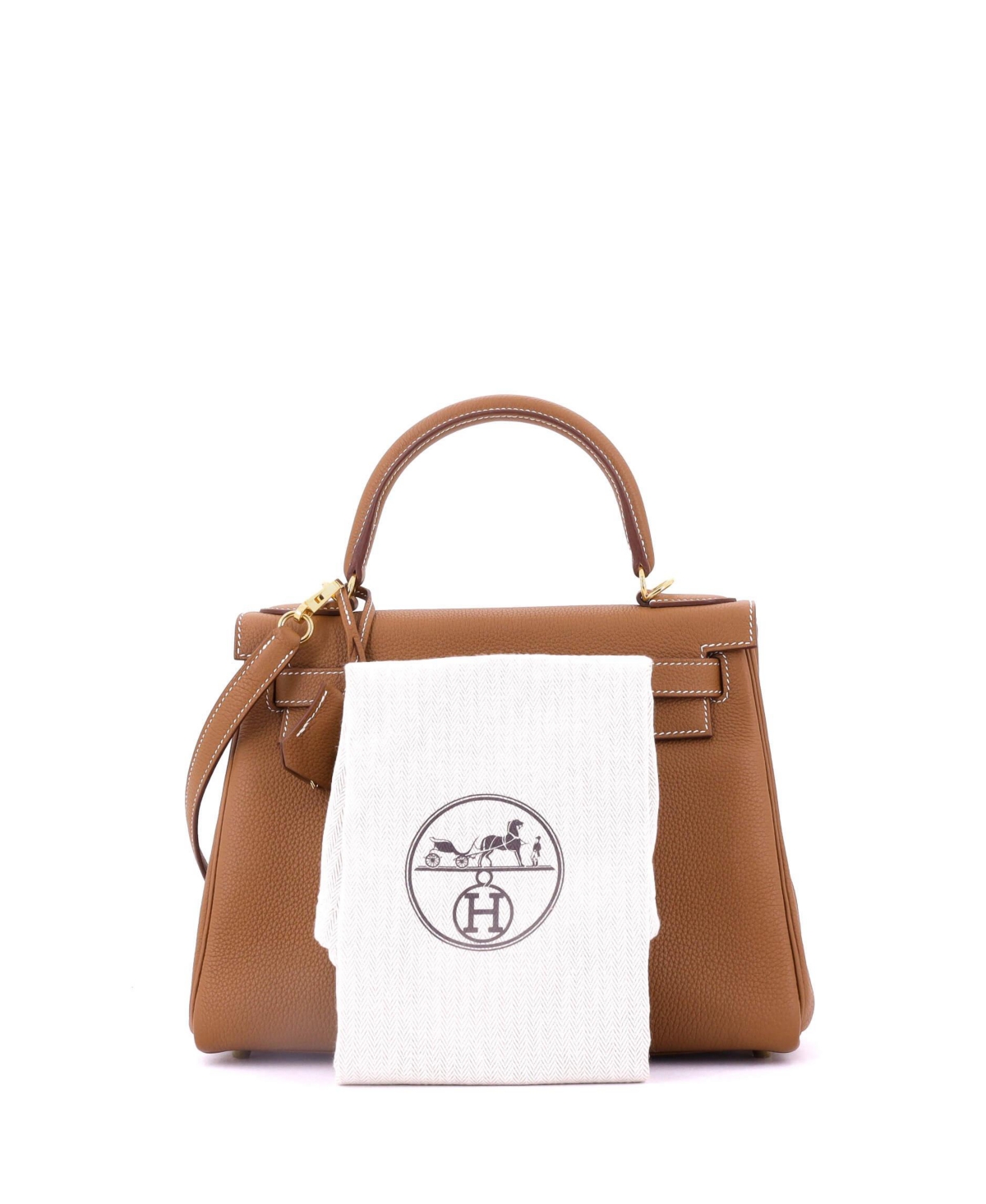 Pre-Owned HERMES Kelly 28 Handbag Brown Togo with Gold Hardware