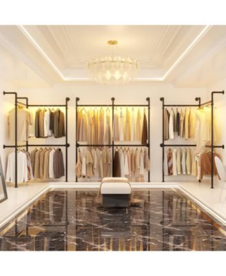 3.5-13.5 FT Reversible Wall Mounted Industrial Metal Pipe Clothing Rack for Hanging Clothes