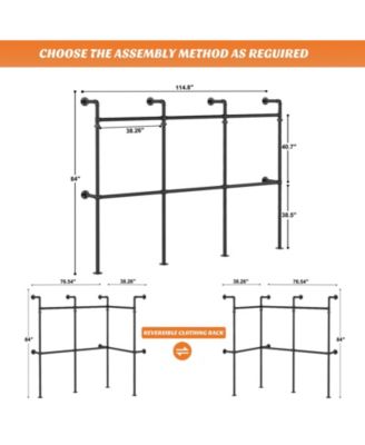 3.5-13.5 FT Reversible Wall Mounted Industrial Metal Pipe Clothing Rack for Hanging Clothes