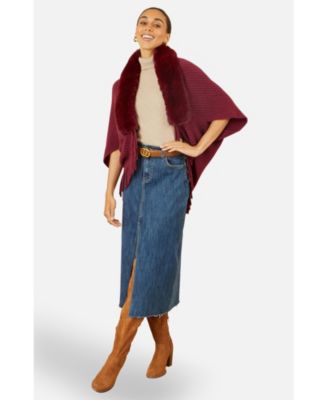 Women's Fur Collar Shrug With Tassel Hem