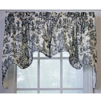 Victoria Park Toile High Quality Classic Print Swag Lined Empress Window Valance - 2-Piece - 70 x28", Black