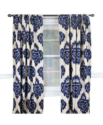 Flame Large Damask Flame Design Pair Of Lined Panels 3" Rod Pocket (Pair) 100" x 63" Navy Blue/Ivory