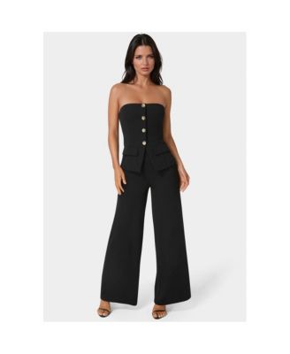 Womens Strapless Tailored Vest Wide Leg Jumpsuit
