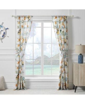Kona Luxurious 3" Rod Pocket Curtain Panel Pair with Tiebacks 42" x 84" Ocean