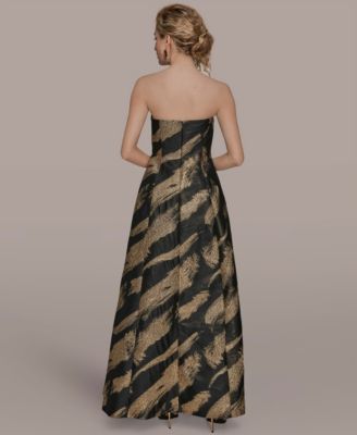 Women's Metallic Jacquard Strapless Ball Gown