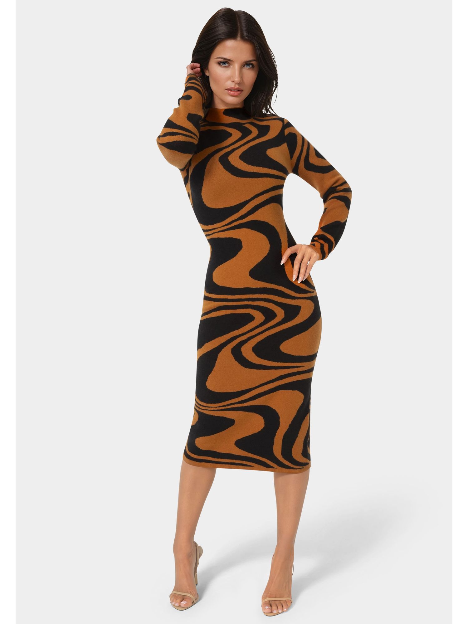 Women's Jacquard Funnel Midi Sweater Dress