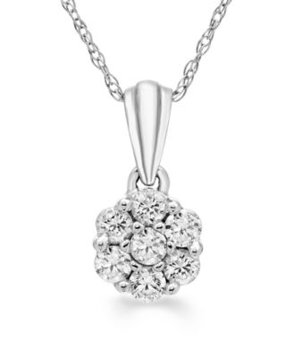 Macy's - Diamond Cluster Pendant Necklace (1/4 ct. t.w.) in 14K White Gold