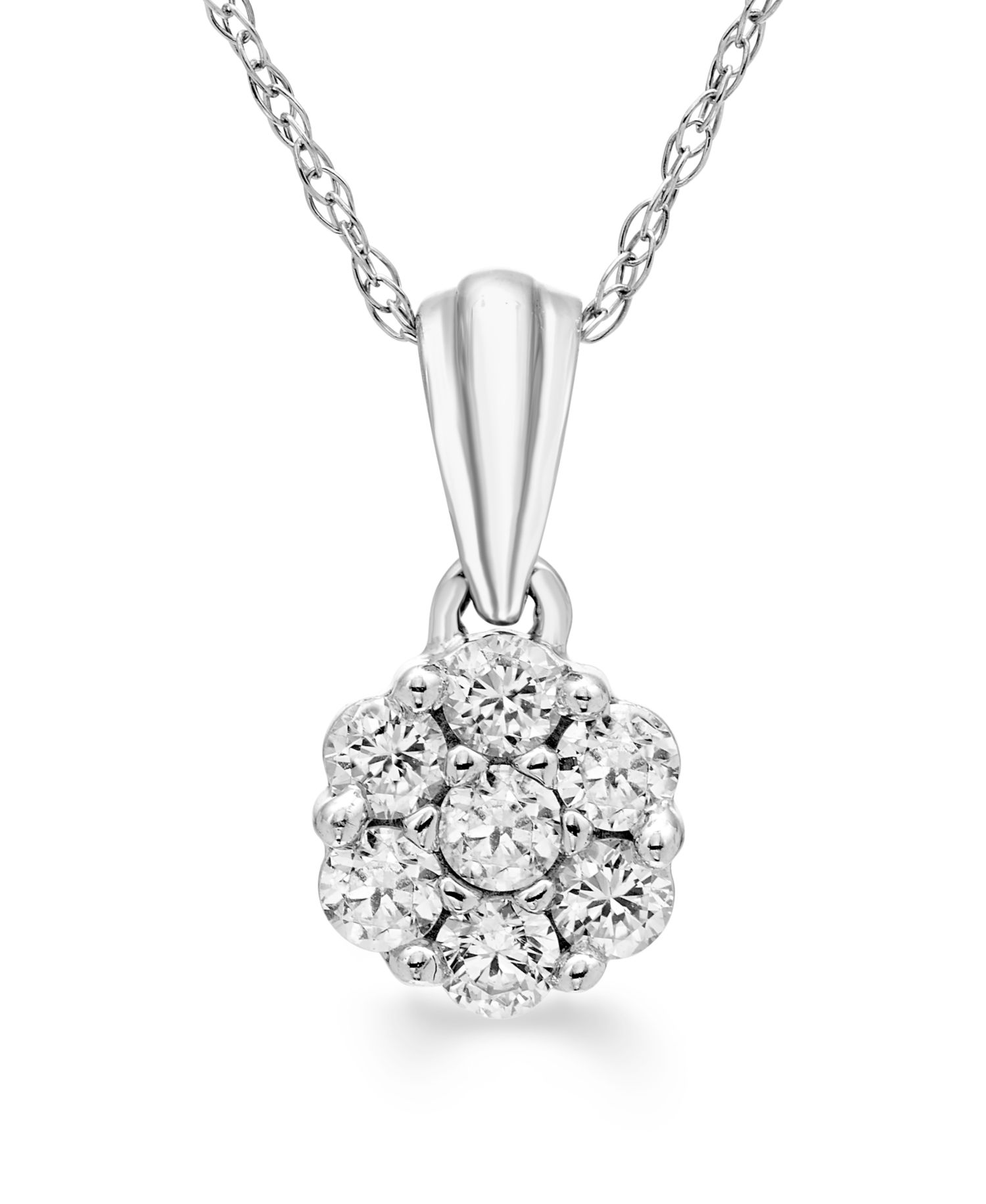 Diamond Cluster Pendant Necklace (1/4 ct. t.w.) in 14k White Gold