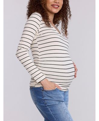Women's V-Neck Side-Ruched Maternity Long Sleeve Tee