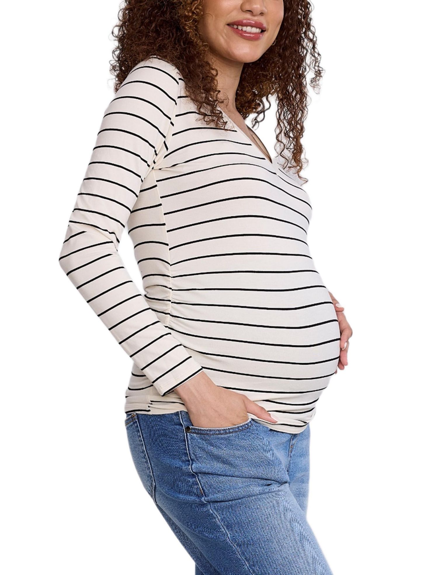 Women's Motherhood V-Neck Side-Ruched Long Sleeve Tee