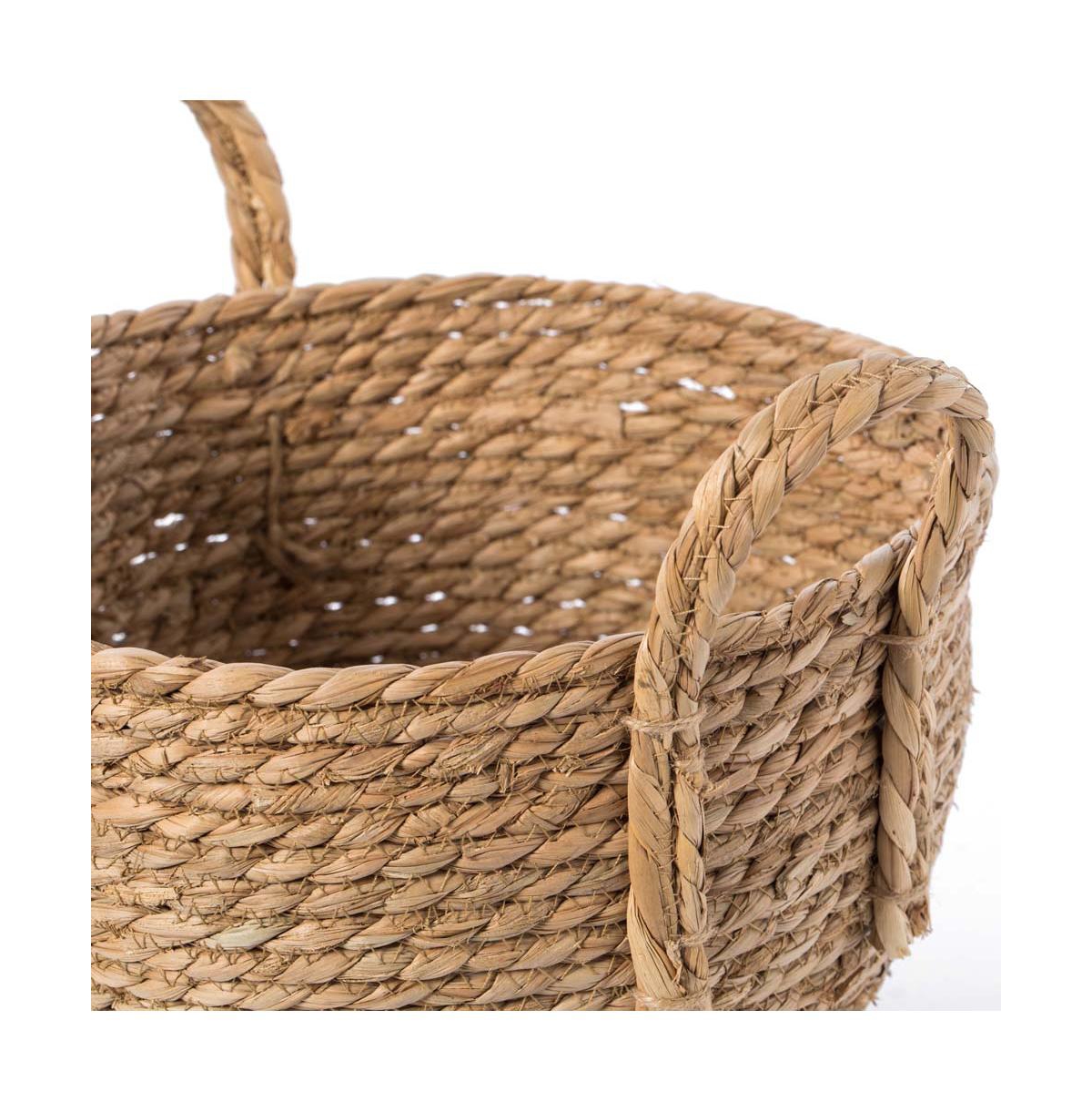 Wickerwise Decorative Round Wicker Woven Rope Storage Blanket Basket with Braided Handles