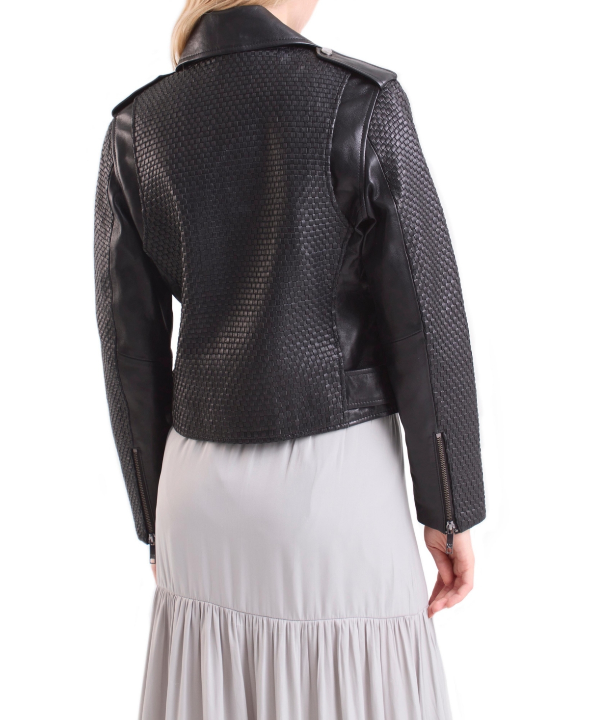 Velez Women's Claire Leather Woven Biker Jacket