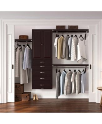 Solid Wood Walk-In Closet Organizer with 5 Drawers and Solid Wood Doors