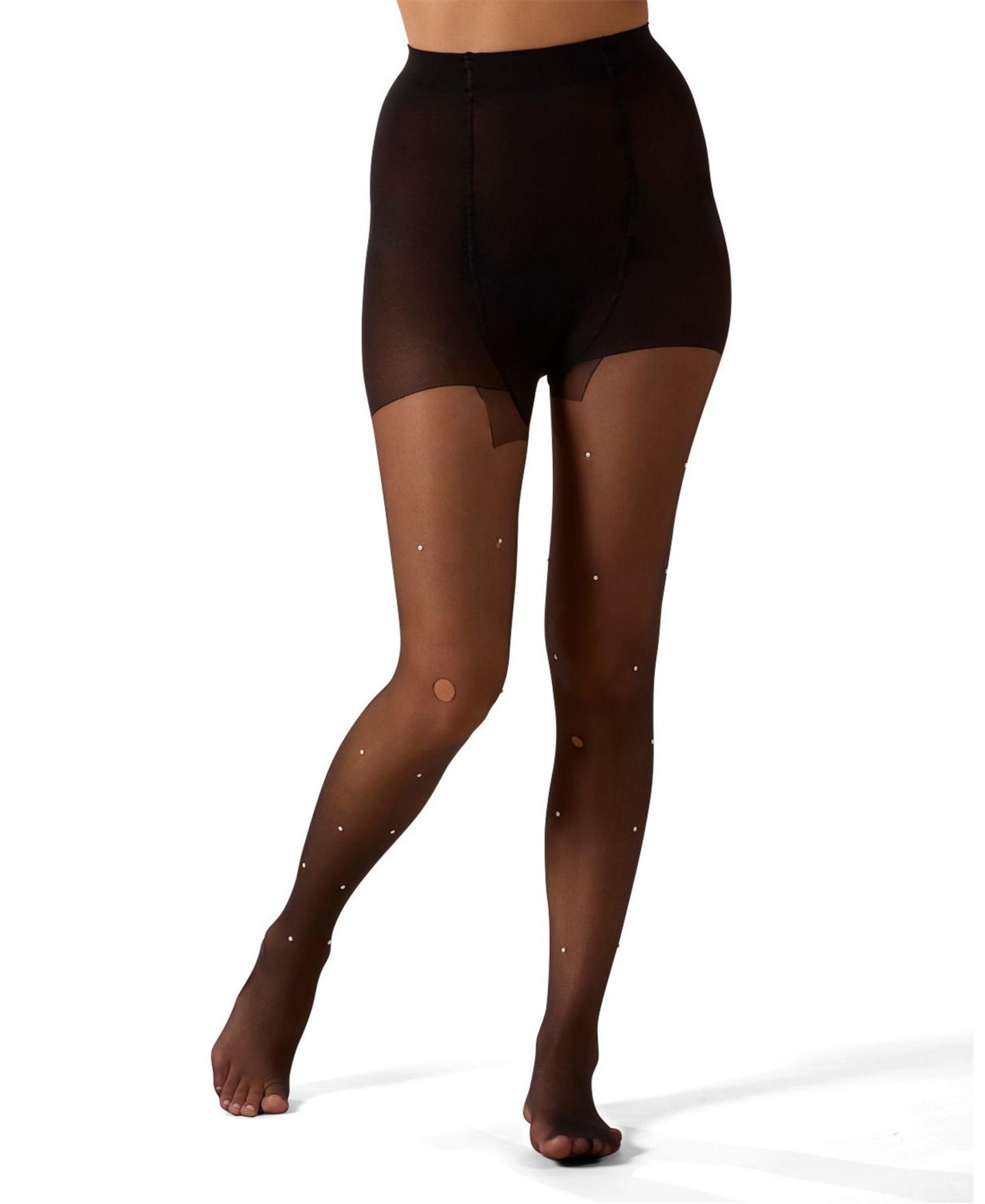 Женские колготки MeMoi Sheer All-Over Faux Pearl Trimmed Fashion Tights, цвет: Чёрный — фото 3