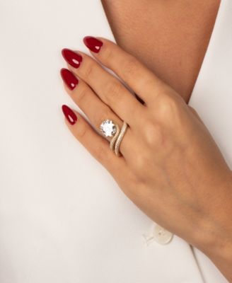 Cubic Zirconia Gold Plated Pave Looped Oval Stone Ring