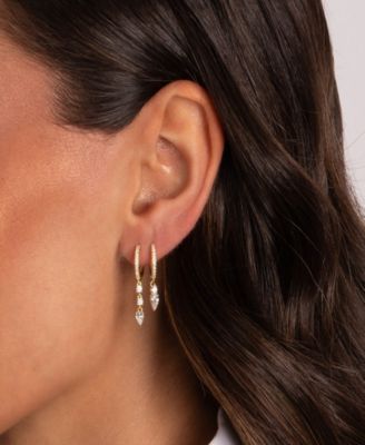 Triple Stone Gold Plated Dangling Drop Huggie Earrings