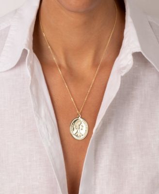 Large Vintage Gold Plated Coin Pendant Necklace