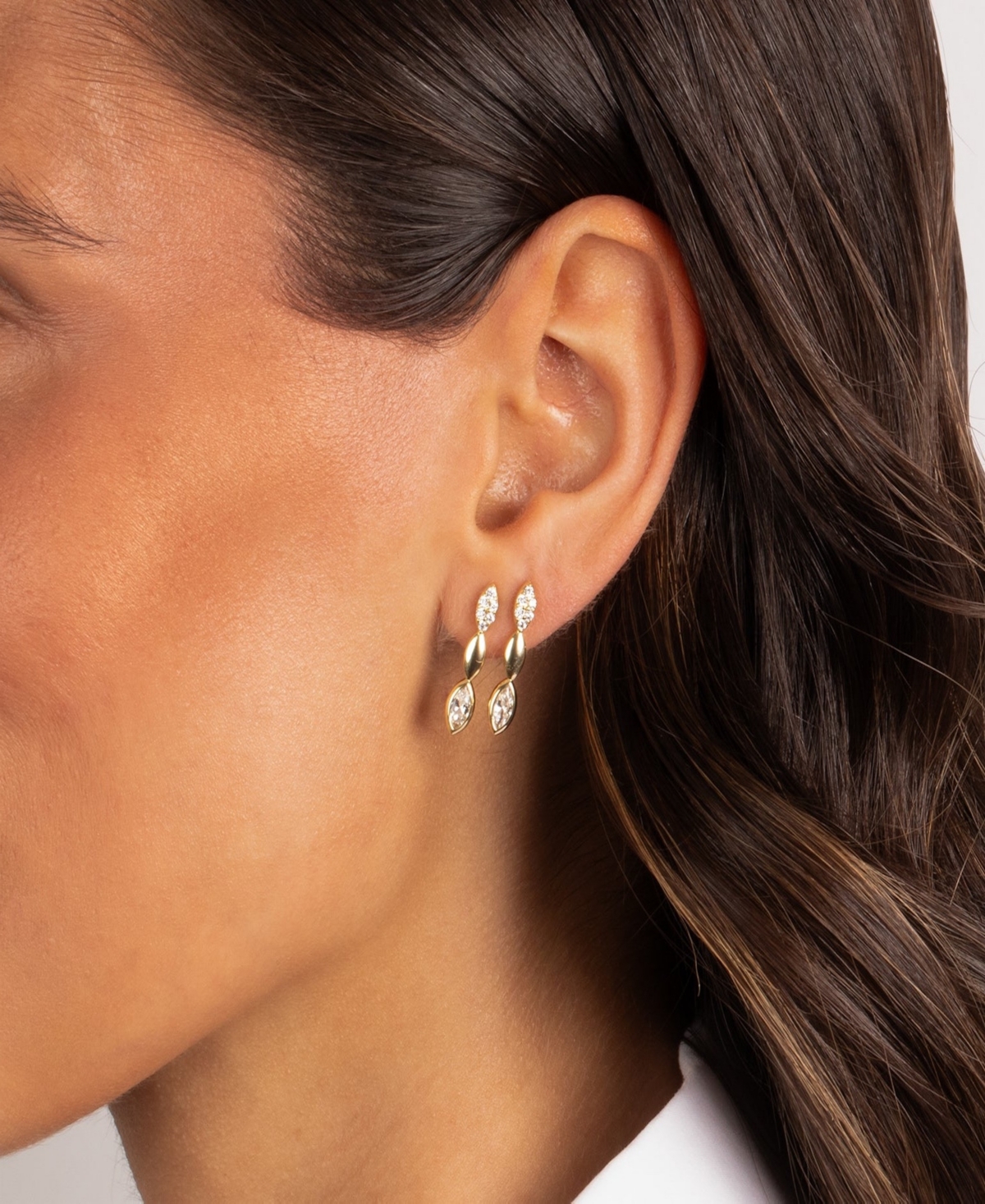 by Adina Eden Cubic Zirconia Gold Plated Pave Marquise Stone Drop Stud Earrings