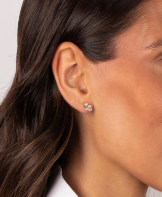 Cubic Zirconia Gold Plated Double Oval Stud Earrings