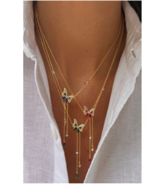 Colored Pave Butterfly Cubic Zirconia Station Lariat Necklace