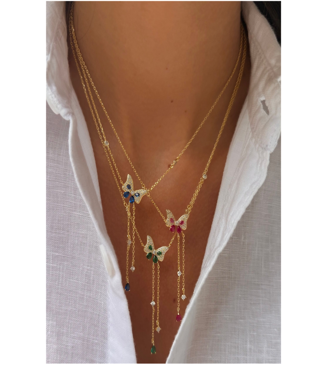 by Adina Eden Colored Pave Butterfly Cubic Zirconia Station Lariat Necklace