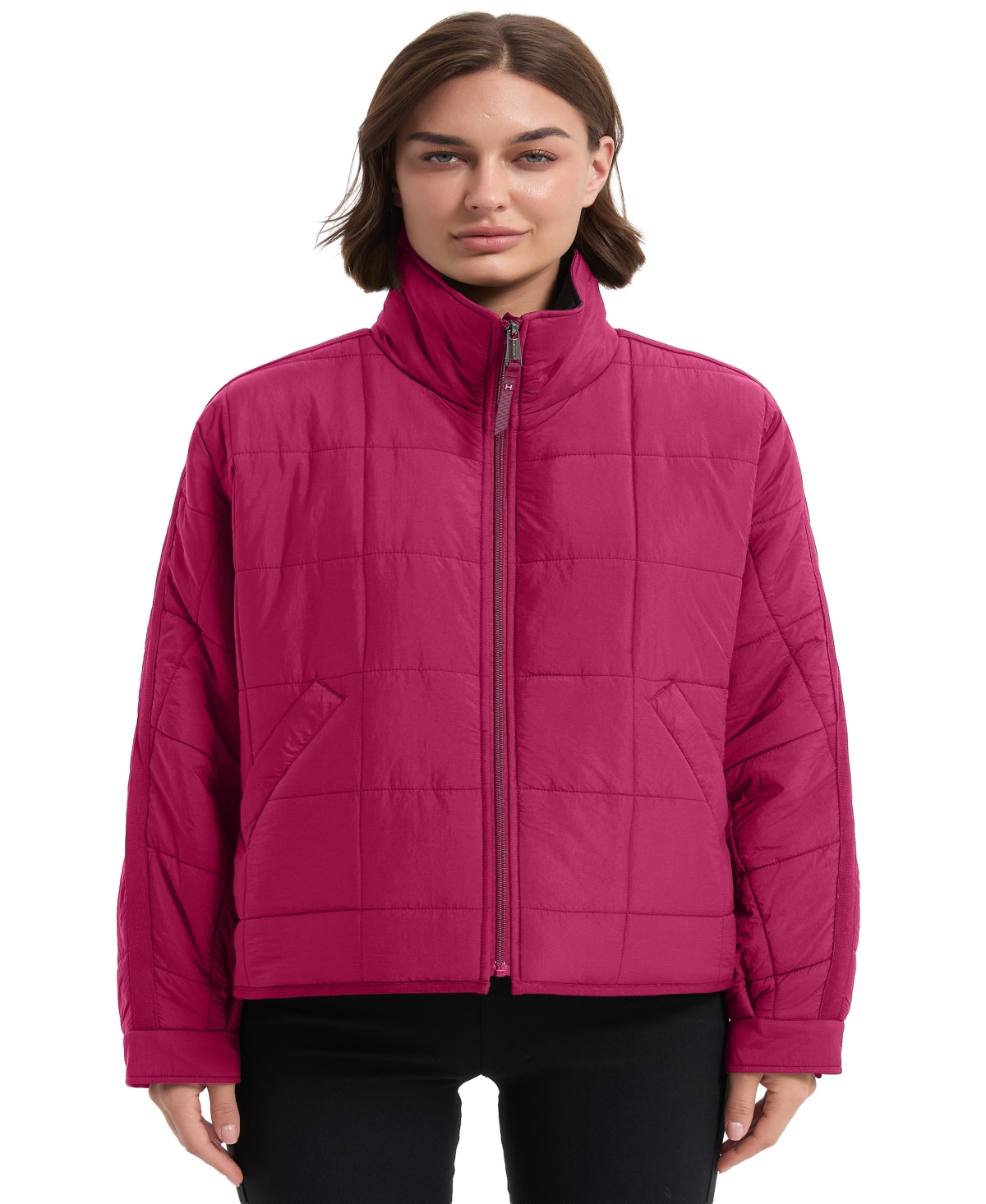 Hawke & Co. Women's Crinkle Oversized Quilted Jacket In Pink