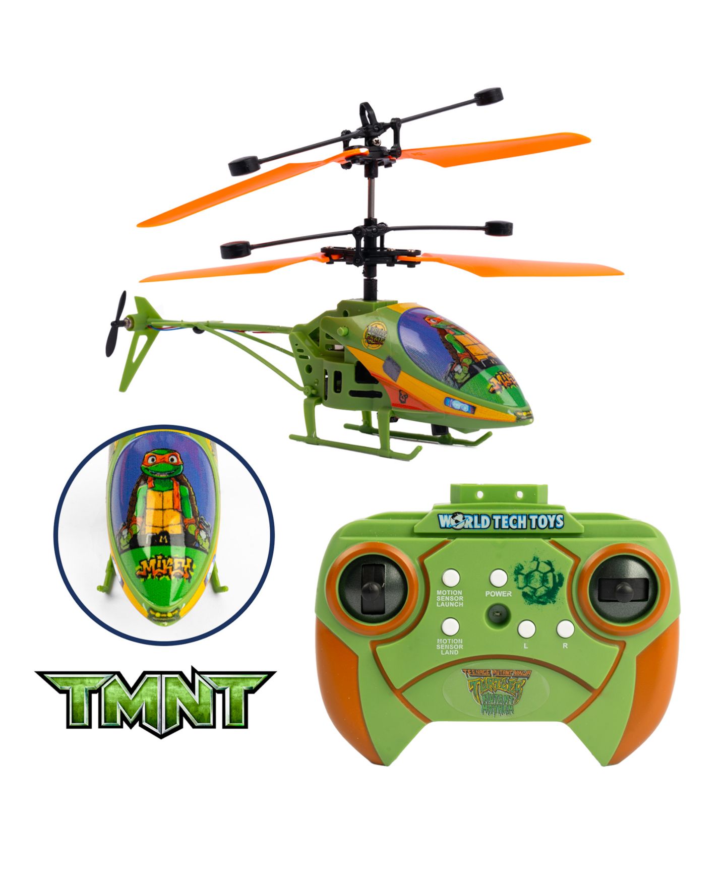 Детская игрушка World Tech Toys Teenage Mutant Ninja Turtles Mutant Mayhem 2-Channel Remote Control Mini Helicopter — фото 1