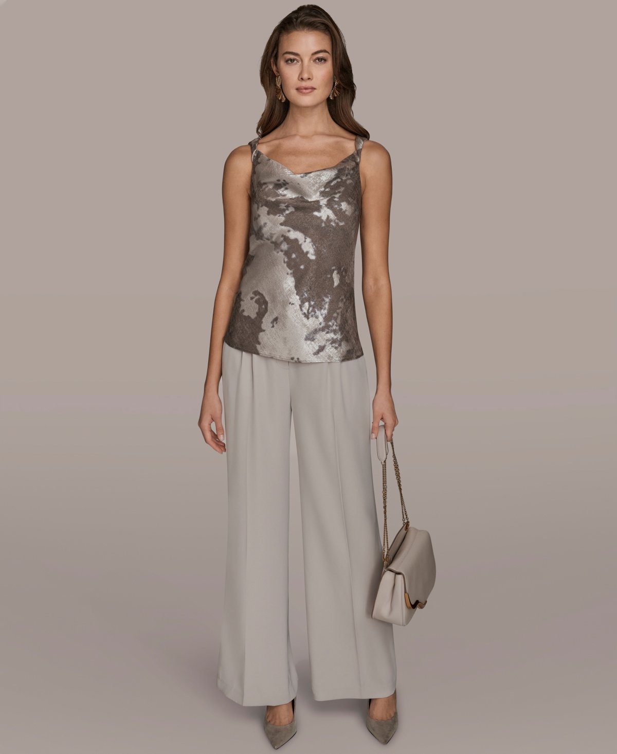 Donna Karan Women's Printed Cowl Neck Top In Brown