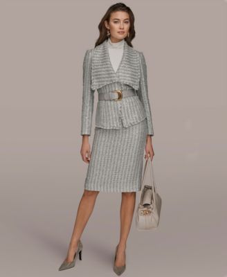 Women's Draped Lapel Collar Belted Sequin Detail Jacket