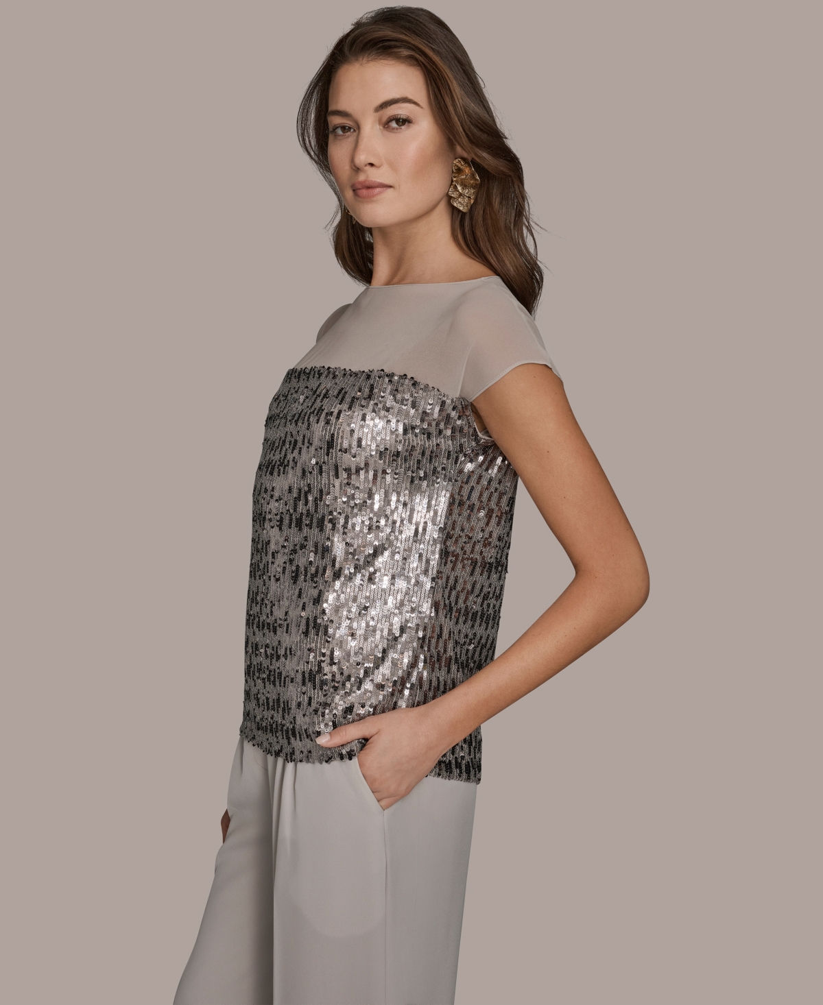 Donna Karan New York Women's Embellished Short-Sleeve Top