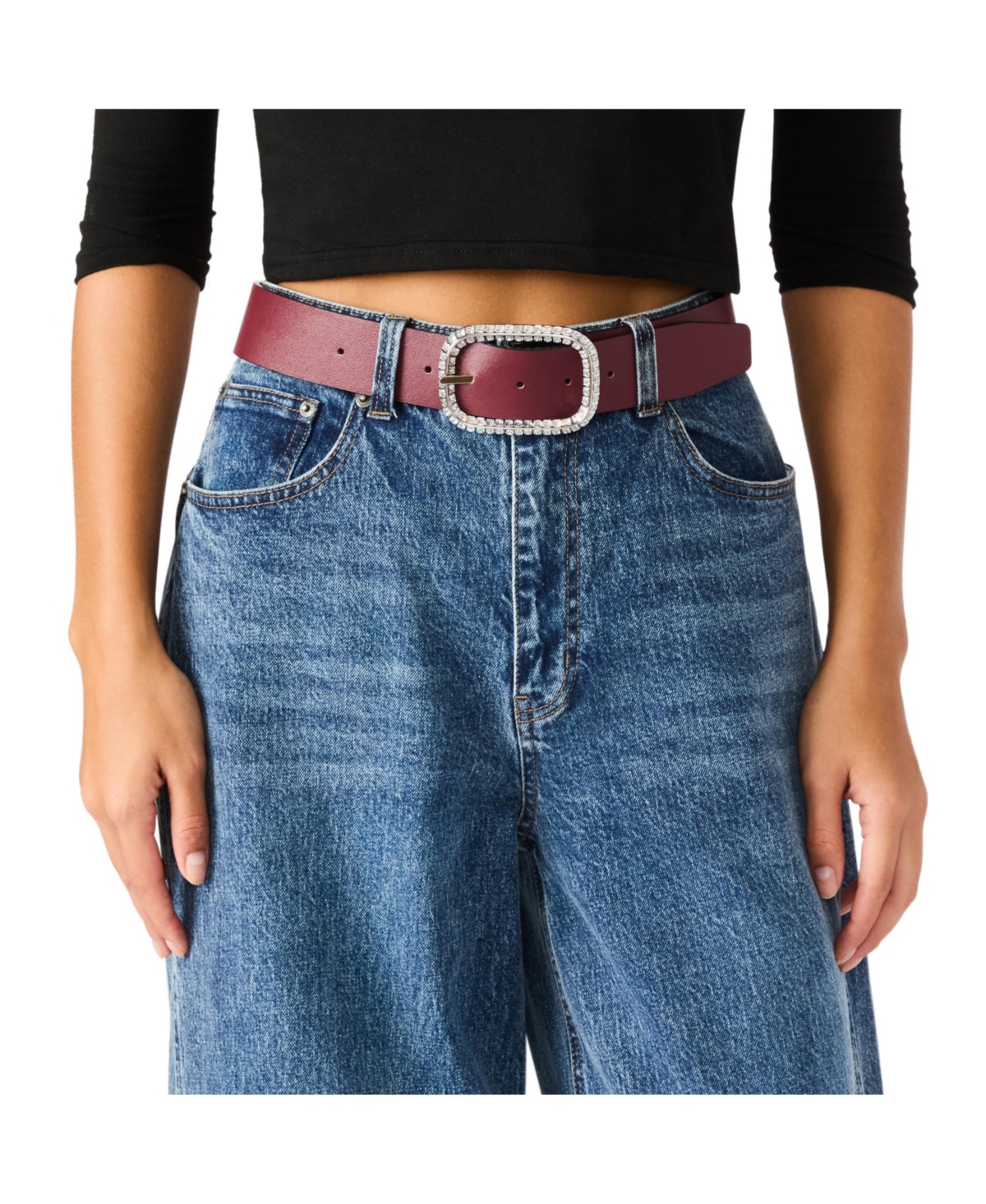 Steve Madden Reversible Embellished Belt In Black