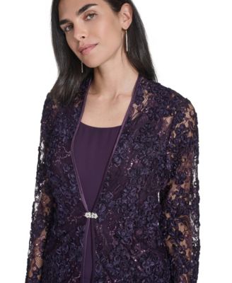 Women's Soutache Jacket & Jewel-Neck Midi Dress