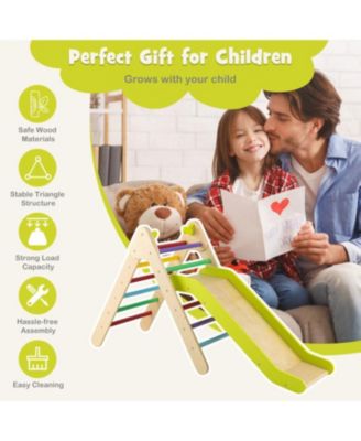 2-in-1 Wooden Triangle Climber Set with Gradient Adjustable Slide