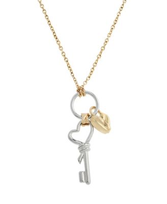 Two Tone Heart Knot Lock Key Charm Pendant Necklace