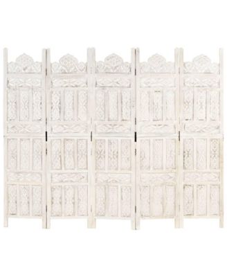 Hand carved 5-Panel Room Divider White 78.7"x65" Solid Mango Wood