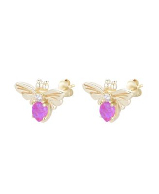 Kamaria Bee Stud Earrings With Lab-Grown Opal in 14k Gold Plated Sterling Silver - Fuchsia opal 55$