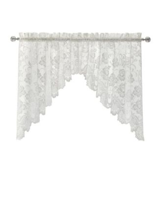 Limoges Sheer Rod Pocket Delicate Scalloped Bottom Hem Floral Lace Design Swag Valance Set 72" x 32"