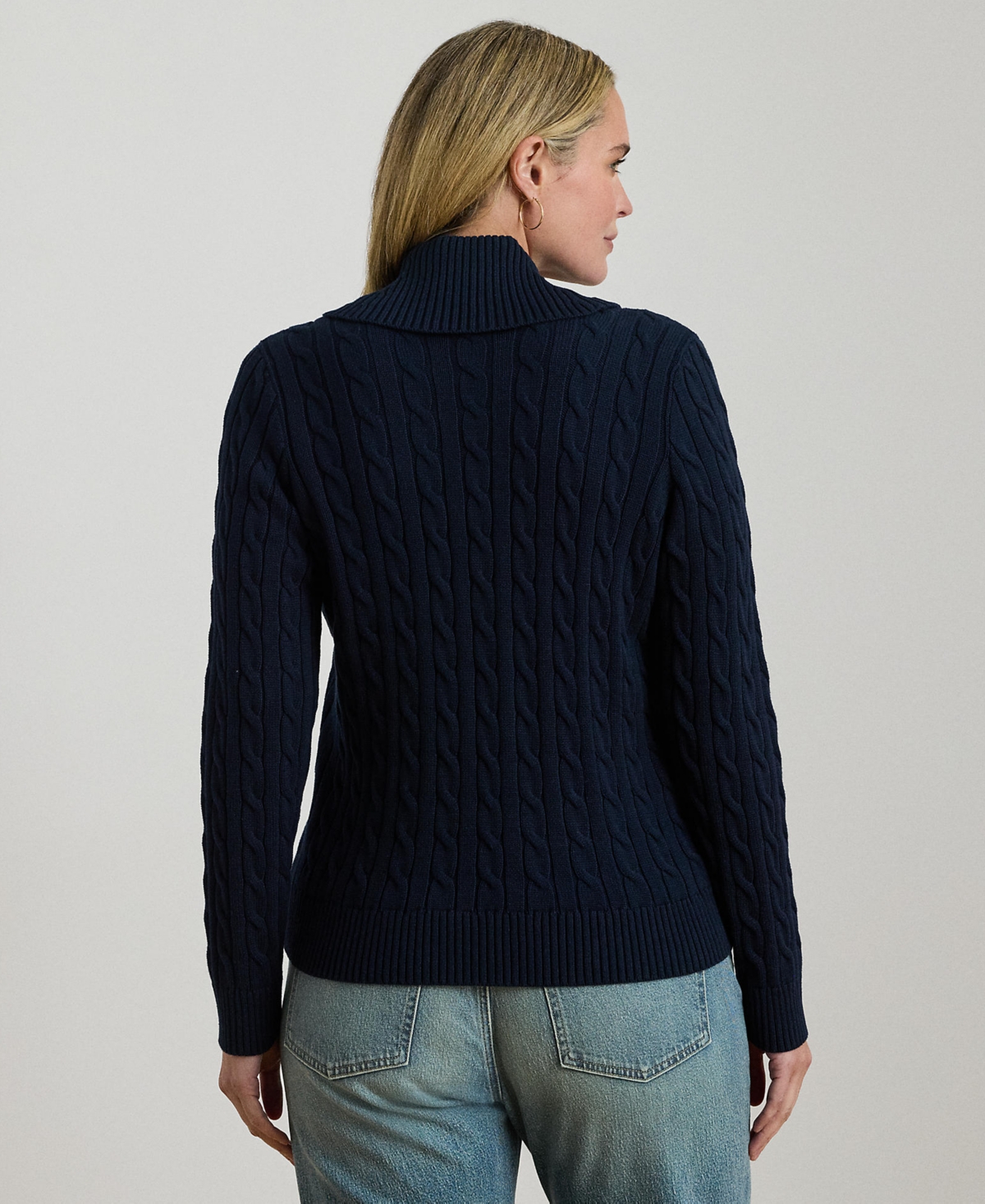 Ralph Lauren Plus Size Cotton Ribbed Shawl-collar Cardigan Top In Black