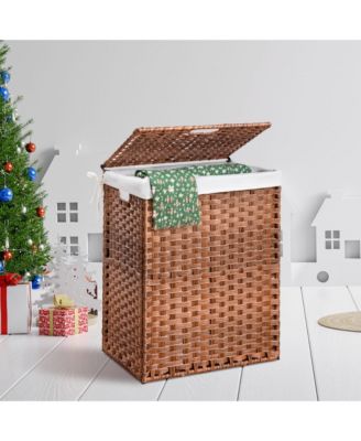 Laundry Hamper With Lid PE Rattan Powder Coating Frame Clothes Hampers with 01 Removable Bags, 100L