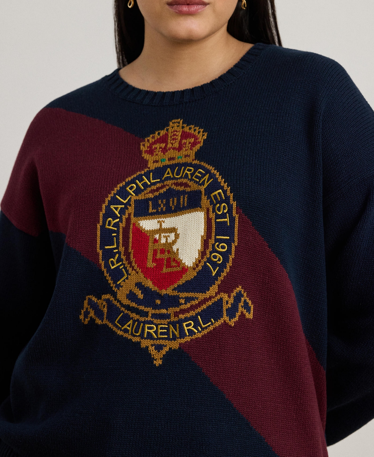 Ralph Lauren Plus Size Cotton Crest Long-sleeve Sweater In Black