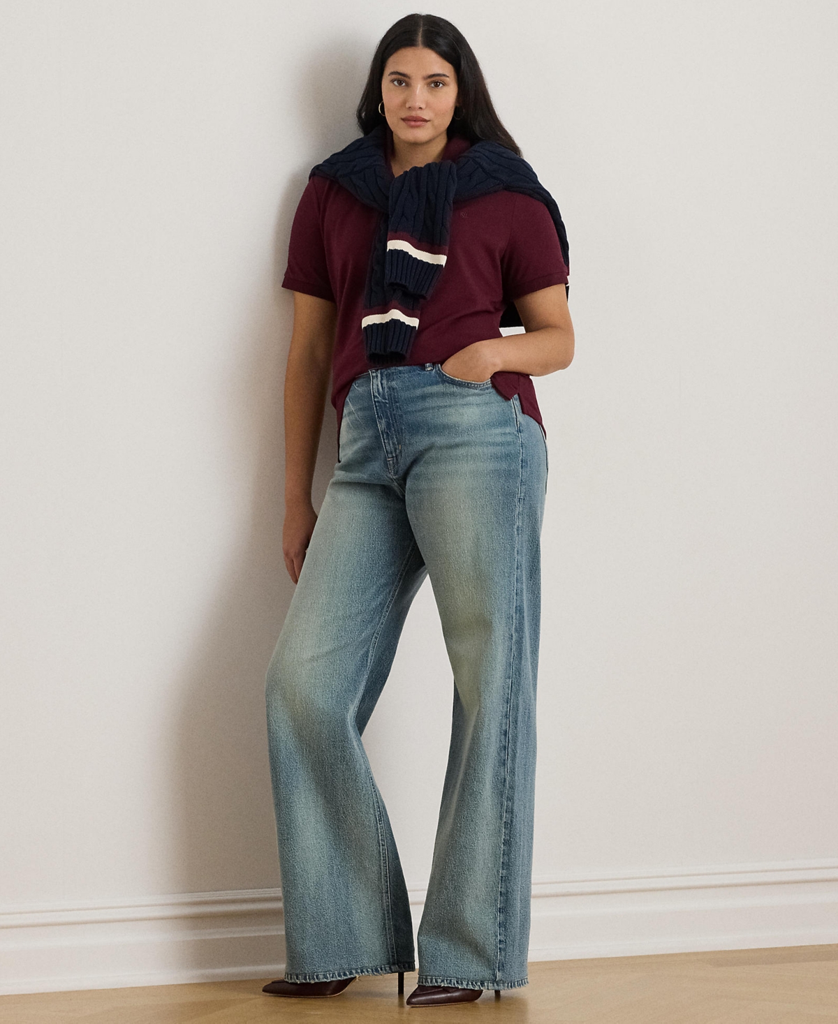 Ralph Lauren Plus Size Pique Slim Fit Polo Shirt In Burgundy