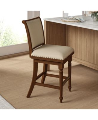 Blerona Farmhouse Swivel Bar Stool With Nailhead Trims