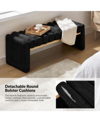 Modern Bench with Solid Wood and Removable Round Bolster Cushions