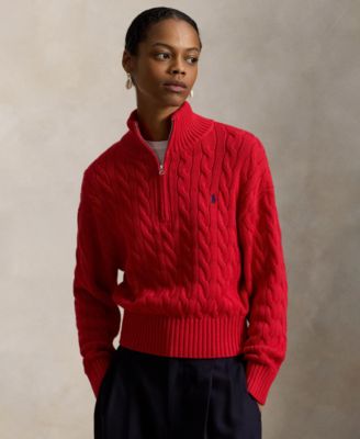Women's Cable-Knit Cotton Quarter-Zip Sweater